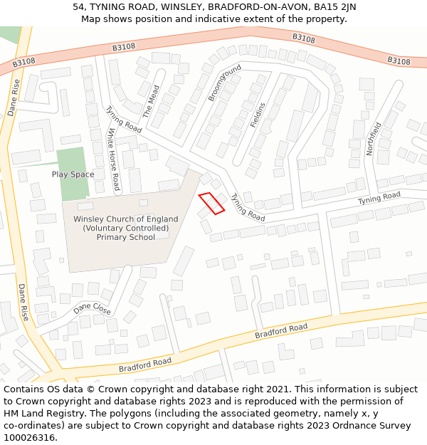 54, TYNING ROAD, WINSLEY, BRADFORD-ON-AVON, BA15 2JN: Location map and indicative extent of plot