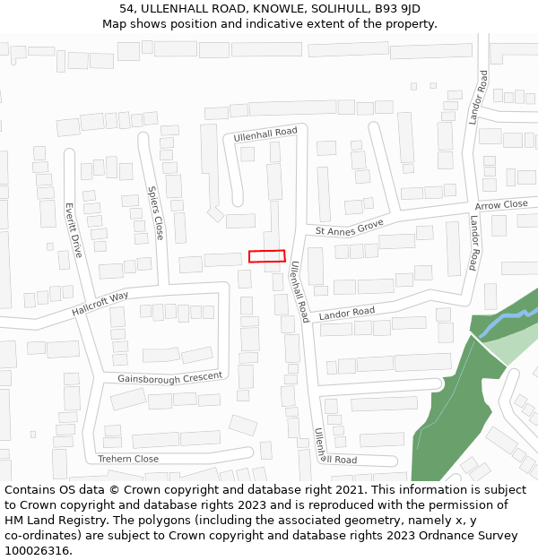 54, ULLENHALL ROAD, KNOWLE, SOLIHULL, B93 9JD: Location map and indicative extent of plot