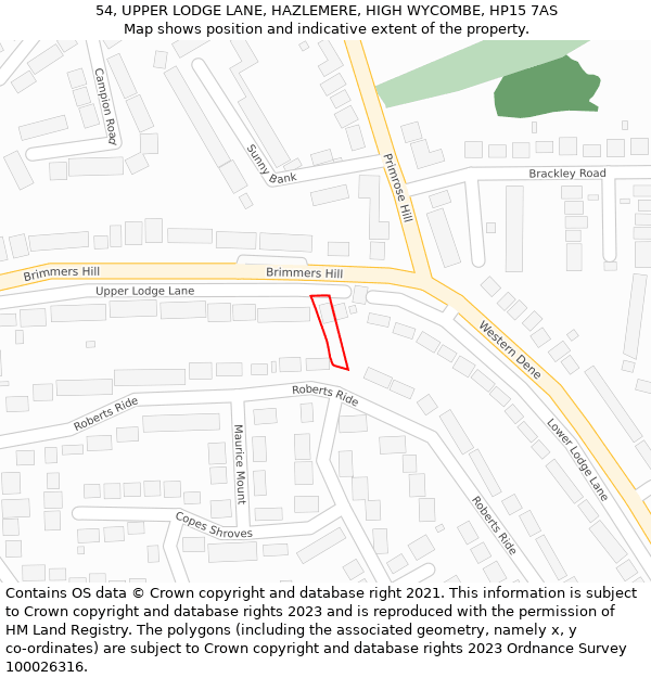 54, UPPER LODGE LANE, HAZLEMERE, HIGH WYCOMBE, HP15 7AS: Location map and indicative extent of plot