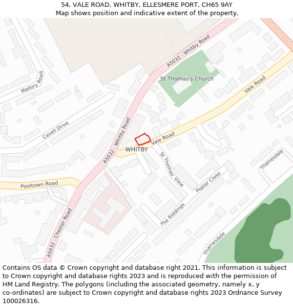 54, VALE ROAD, WHITBY, ELLESMERE PORT, CH65 9AY: Location map and indicative extent of plot