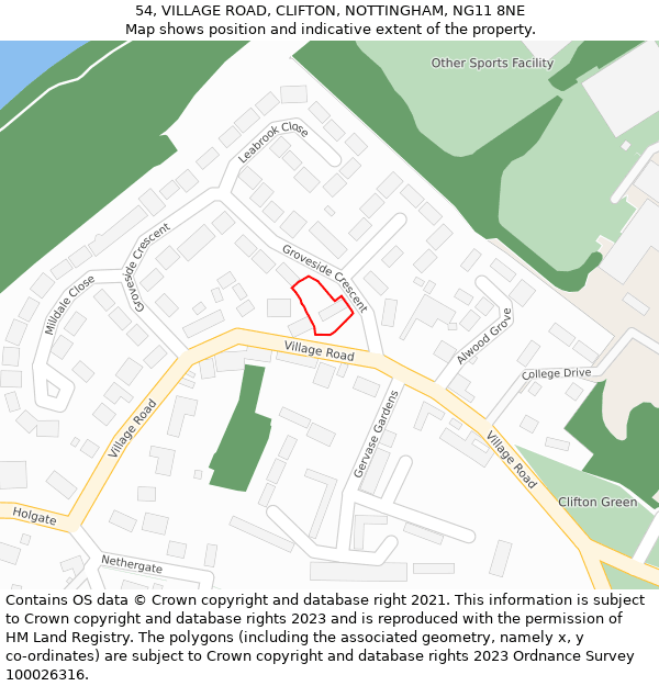 54, VILLAGE ROAD, CLIFTON, NOTTINGHAM, NG11 8NE: Location map and indicative extent of plot