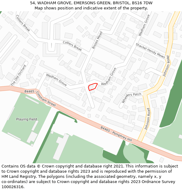 54, WADHAM GROVE, EMERSONS GREEN, BRISTOL, BS16 7DW: Location map and indicative extent of plot