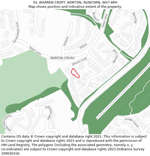 54, WARREN CROFT, NORTON, RUNCORN, WA7 6RH: Location map and indicative extent of plot