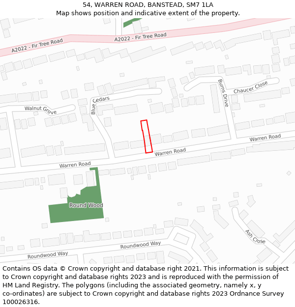 54, WARREN ROAD, BANSTEAD, SM7 1LA: Location map and indicative extent of plot