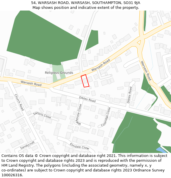 54, WARSASH ROAD, WARSASH, SOUTHAMPTON, SO31 9JA: Location map and indicative extent of plot