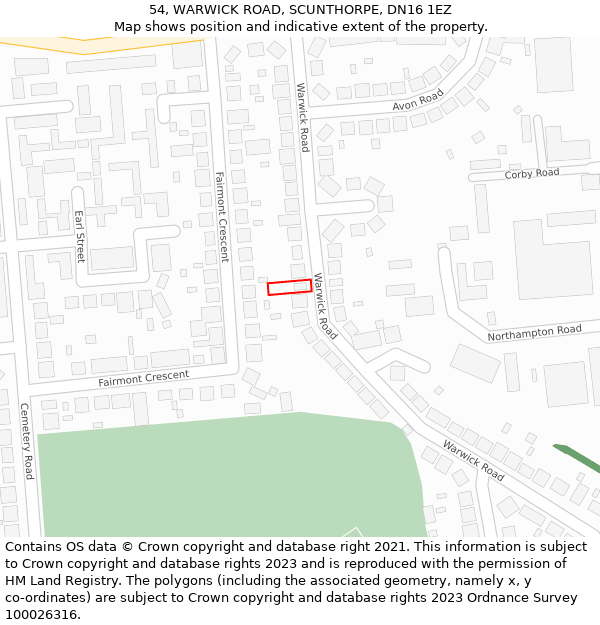 54, WARWICK ROAD, SCUNTHORPE, DN16 1EZ: Location map and indicative extent of plot