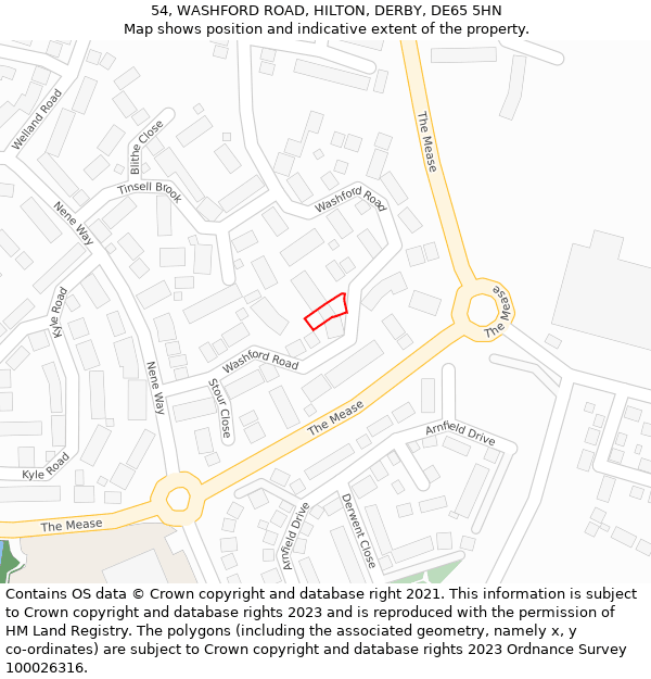 54, WASHFORD ROAD, HILTON, DERBY, DE65 5HN: Location map and indicative extent of plot