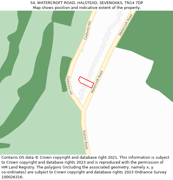 54, WATERCROFT ROAD, HALSTEAD, SEVENOAKS, TN14 7DP: Location map and indicative extent of plot