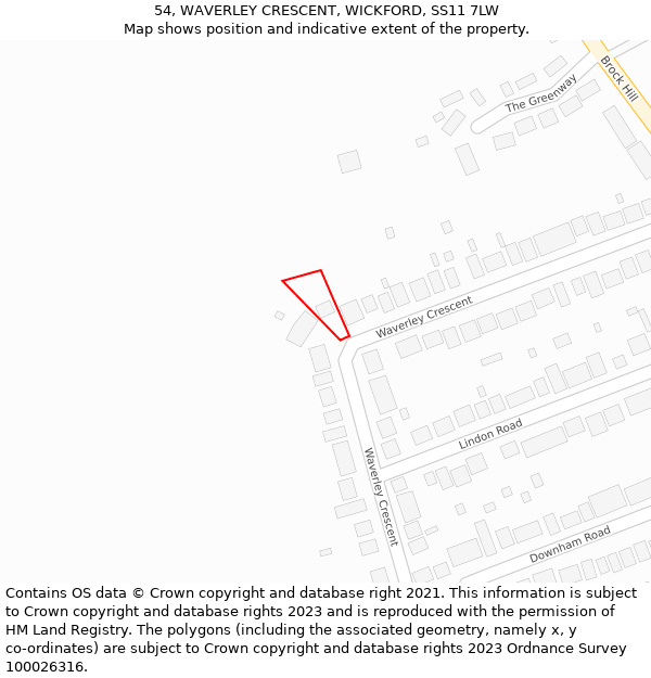 54, WAVERLEY CRESCENT, WICKFORD, SS11 7LW: Location map and indicative extent of plot