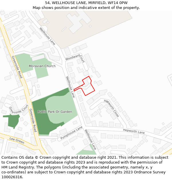 54, WELLHOUSE LANE, MIRFIELD, WF14 0PW: Location map and indicative extent of plot