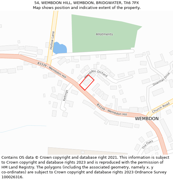 54, WEMBDON HILL, WEMBDON, BRIDGWATER, TA6 7PX: Location map and indicative extent of plot