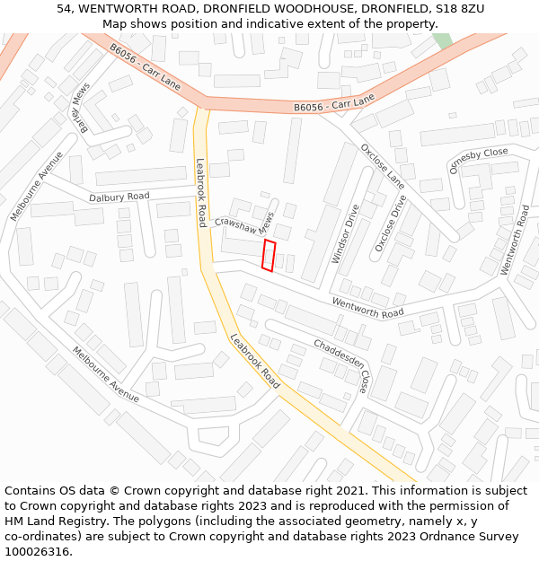 54, WENTWORTH ROAD, DRONFIELD WOODHOUSE, DRONFIELD, S18 8ZU: Location map and indicative extent of plot