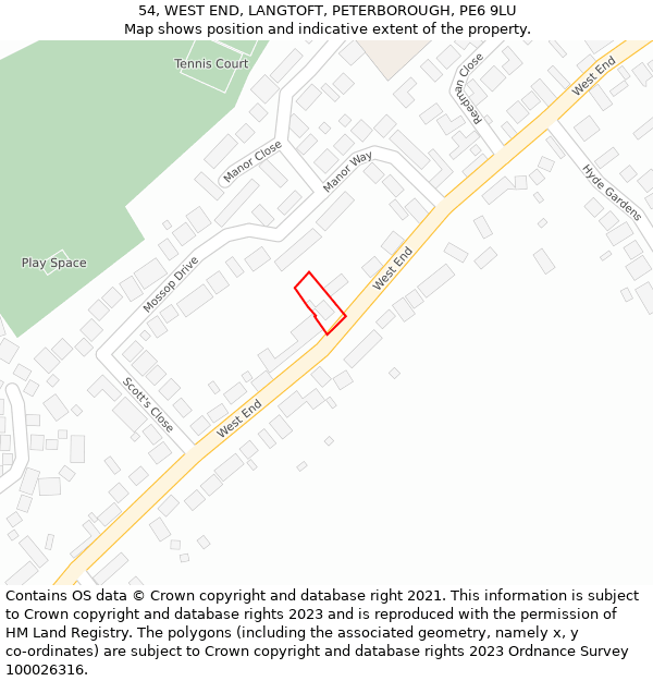 54, WEST END, LANGTOFT, PETERBOROUGH, PE6 9LU: Location map and indicative extent of plot