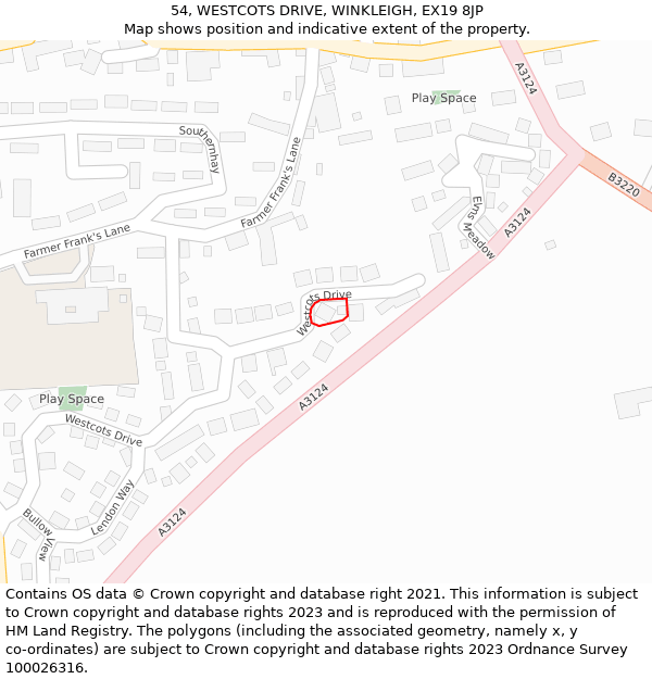 54, WESTCOTS DRIVE, WINKLEIGH, EX19 8JP: Location map and indicative extent of plot