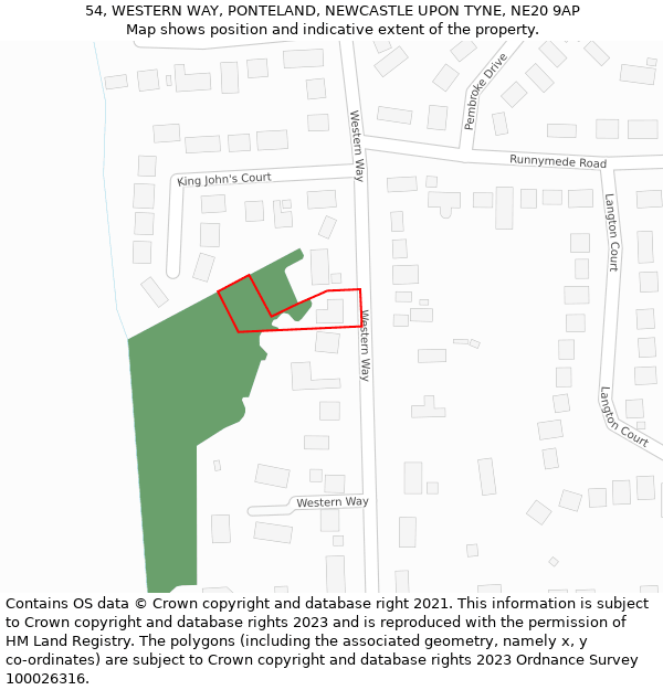 54, WESTERN WAY, PONTELAND, NEWCASTLE UPON TYNE, NE20 9AP: Location map and indicative extent of plot