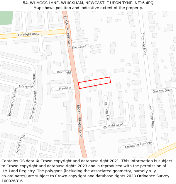 54, WHAGGS LANE, WHICKHAM, NEWCASTLE UPON TYNE, NE16 4PQ: Location map and indicative extent of plot