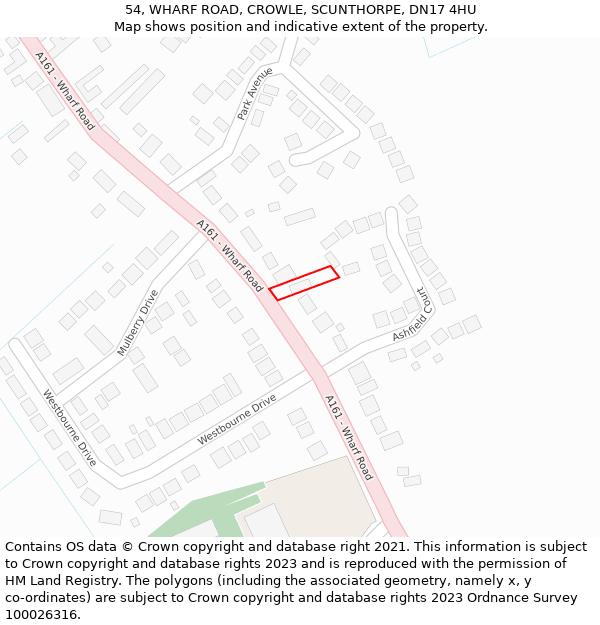 54, WHARF ROAD, CROWLE, SCUNTHORPE, DN17 4HU: Location map and indicative extent of plot