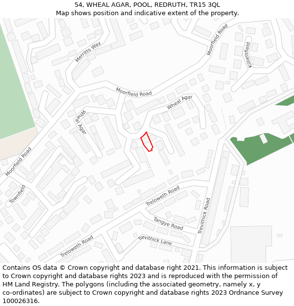 54, WHEAL AGAR, POOL, REDRUTH, TR15 3QL: Location map and indicative extent of plot