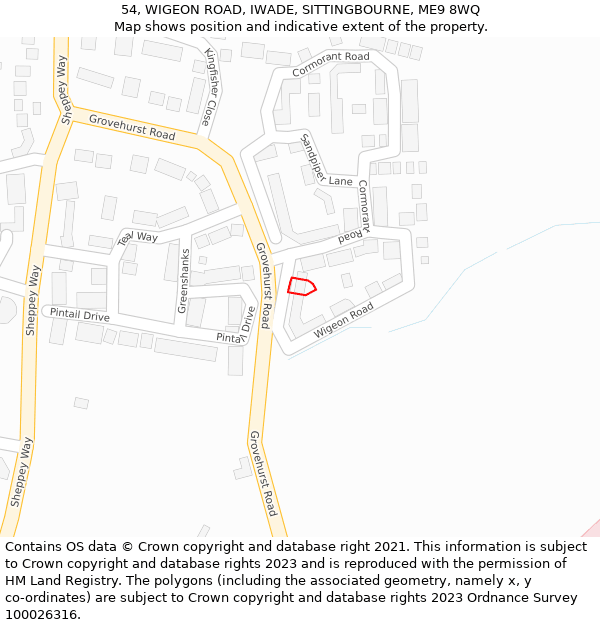 54, WIGEON ROAD, IWADE, SITTINGBOURNE, ME9 8WQ: Location map and indicative extent of plot