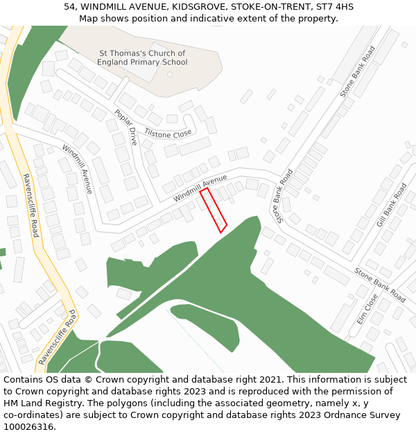 54, WINDMILL AVENUE, KIDSGROVE, STOKE-ON-TRENT, ST7 4HS: Location map and indicative extent of plot