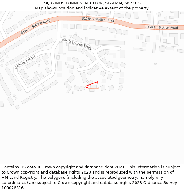 54, WINDS LONNEN, MURTON, SEAHAM, SR7 9TG: Location map and indicative extent of plot