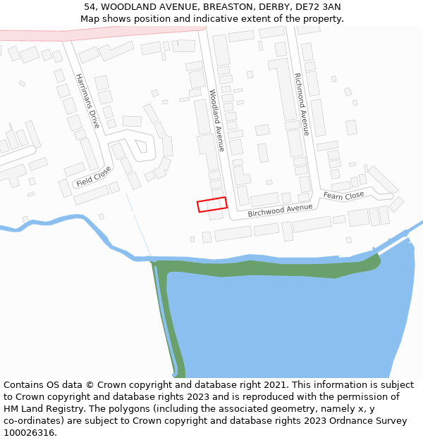 54, WOODLAND AVENUE, BREASTON, DERBY, DE72 3AN: Location map and indicative extent of plot