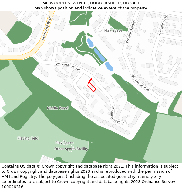 54, WOODLEA AVENUE, HUDDERSFIELD, HD3 4EF: Location map and indicative extent of plot