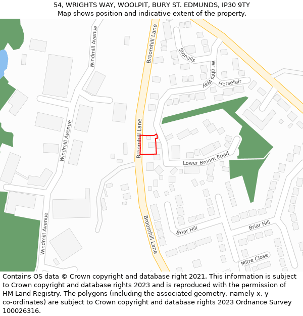 54, WRIGHTS WAY, WOOLPIT, BURY ST. EDMUNDS, IP30 9TY: Location map and indicative extent of plot