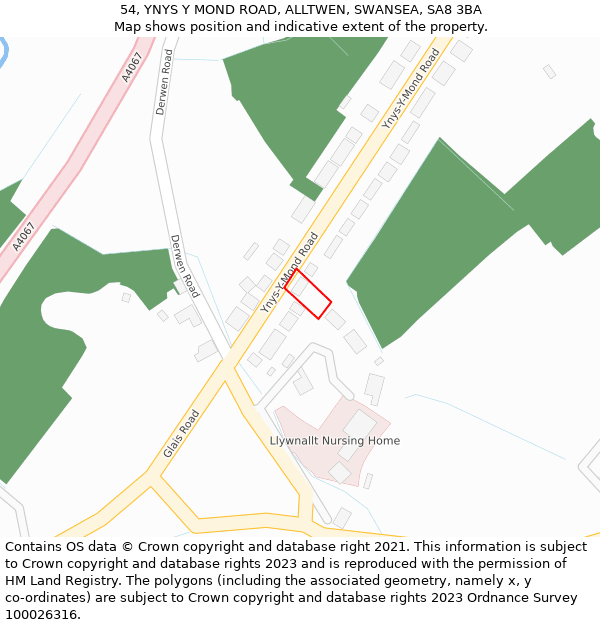 54, YNYS Y MOND ROAD, ALLTWEN, SWANSEA, SA8 3BA: Location map and indicative extent of plot