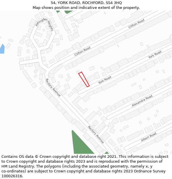 54, YORK ROAD, ROCHFORD, SS4 3HQ: Location map and indicative extent of plot