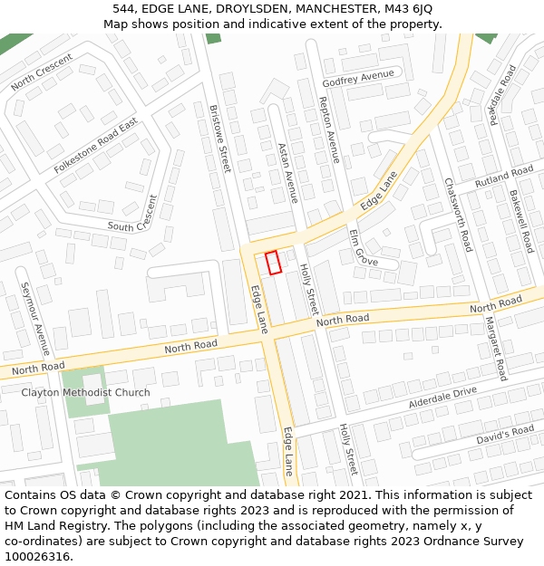 544, EDGE LANE, DROYLSDEN, MANCHESTER, M43 6JQ: Location map and indicative extent of plot