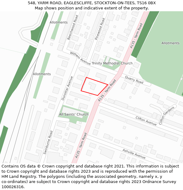 548, YARM ROAD, EAGLESCLIFFE, STOCKTON-ON-TEES, TS16 0BX: Location map and indicative extent of plot