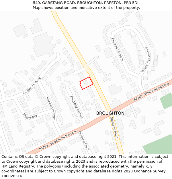 549, GARSTANG ROAD, BROUGHTON, PRESTON, PR3 5DL: Location map and indicative extent of plot