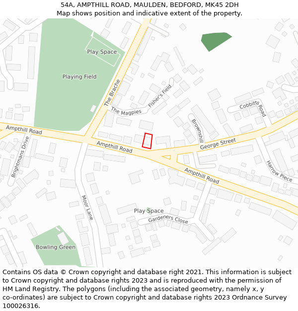 54A, AMPTHILL ROAD, MAULDEN, BEDFORD, MK45 2DH: Location map and indicative extent of plot