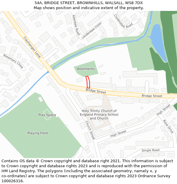 54A, BRIDGE STREET, BROWNHILLS, WALSALL, WS8 7DX: Location map and indicative extent of plot