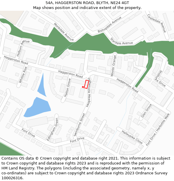 54A, HAGGERSTON ROAD, BLYTH, NE24 4GT: Location map and indicative extent of plot