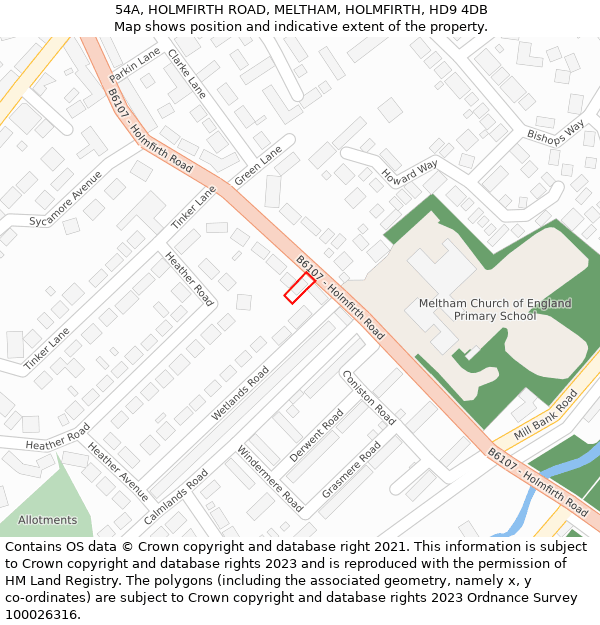 54A, HOLMFIRTH ROAD, MELTHAM, HOLMFIRTH, HD9 4DB: Location map and indicative extent of plot