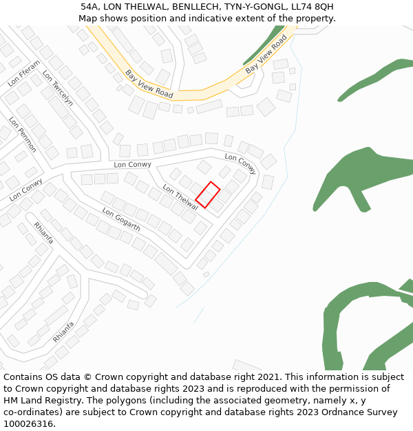 54A, LON THELWAL, BENLLECH, TYN-Y-GONGL, LL74 8QH: Location map and indicative extent of plot