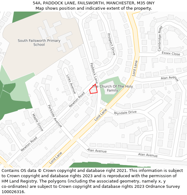 54A, PADDOCK LANE, FAILSWORTH, MANCHESTER, M35 0NY: Location map and indicative extent of plot