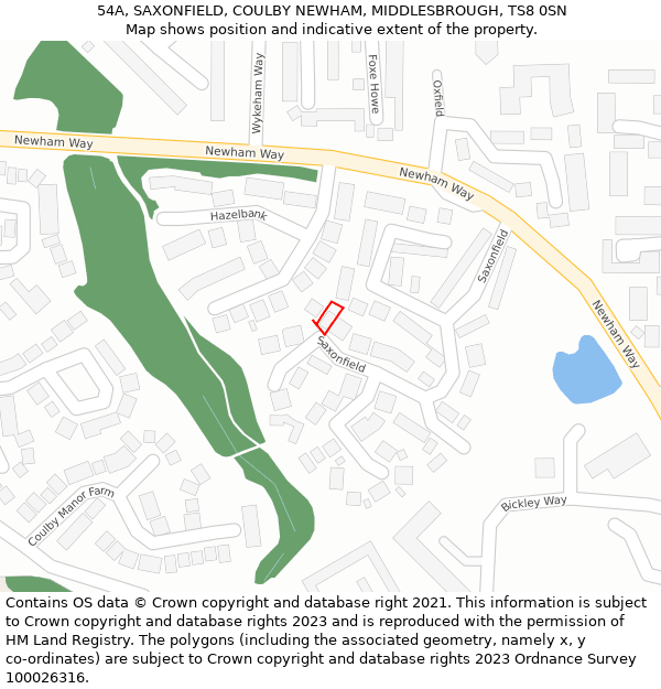 54A, SAXONFIELD, COULBY NEWHAM, MIDDLESBROUGH, TS8 0SN: Location map and indicative extent of plot