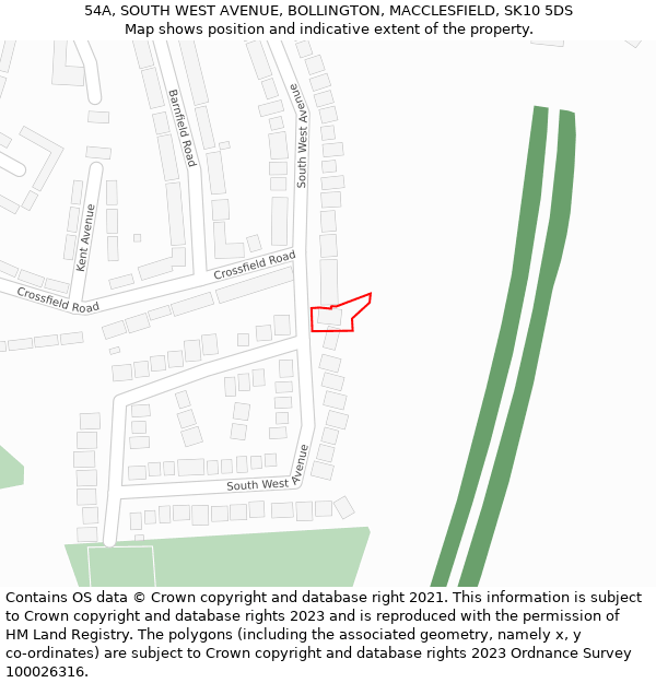54A, SOUTH WEST AVENUE, BOLLINGTON, MACCLESFIELD, SK10 5DS: Location map and indicative extent of plot