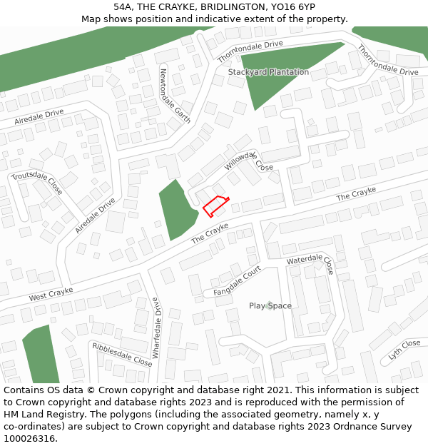 54A, THE CRAYKE, BRIDLINGTON, YO16 6YP: Location map and indicative extent of plot