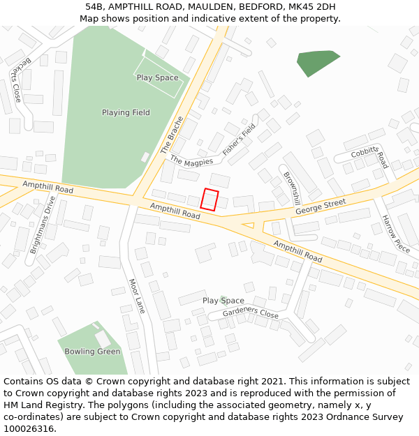 54B, AMPTHILL ROAD, MAULDEN, BEDFORD, MK45 2DH: Location map and indicative extent of plot