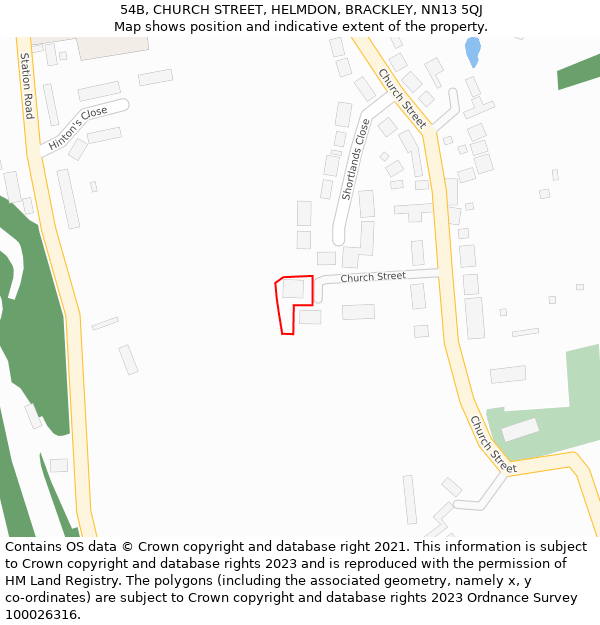 54B, CHURCH STREET, HELMDON, BRACKLEY, NN13 5QJ: Location map and indicative extent of plot