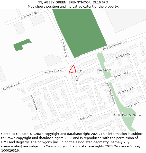 55, ABBEY GREEN, SPENNYMOOR, DL16 6PD: Location map and indicative extent of plot