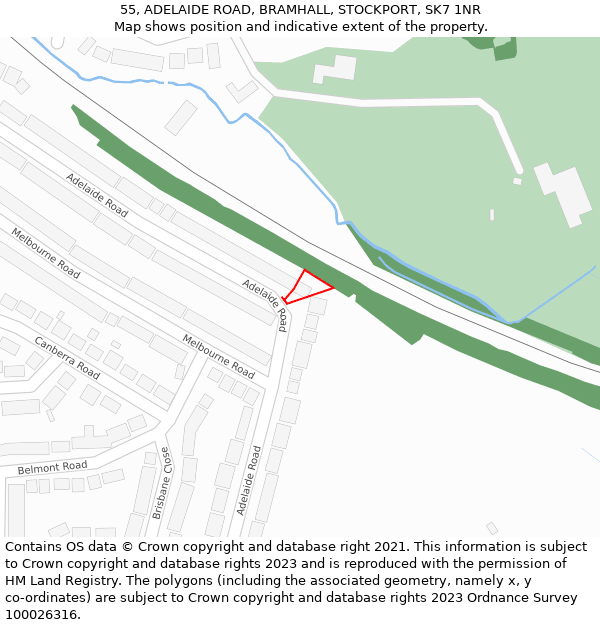 55, ADELAIDE ROAD, BRAMHALL, STOCKPORT, SK7 1NR: Location map and indicative extent of plot