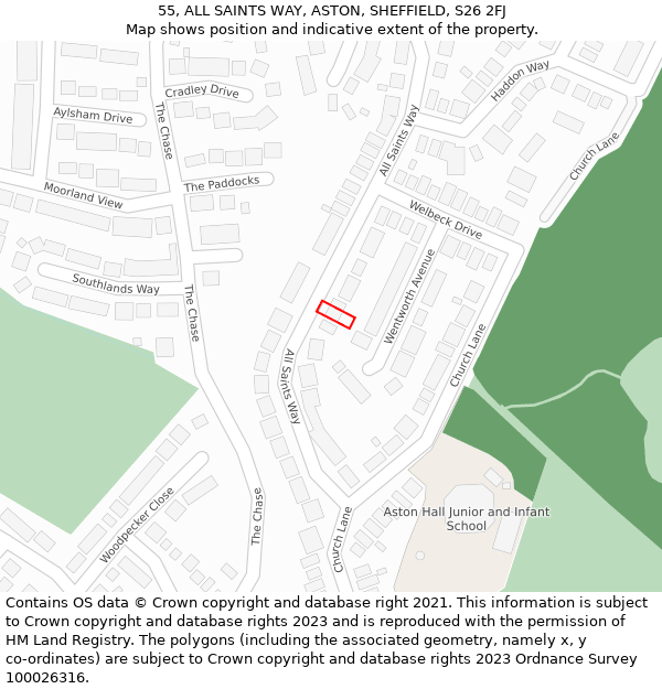 55, ALL SAINTS WAY, ASTON, SHEFFIELD, S26 2FJ: Location map and indicative extent of plot