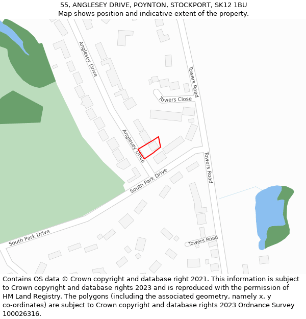 55, ANGLESEY DRIVE, POYNTON, STOCKPORT, SK12 1BU: Location map and indicative extent of plot