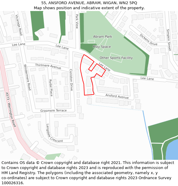 55, ANSFORD AVENUE, ABRAM, WIGAN, WN2 5PQ: Location map and indicative extent of plot
