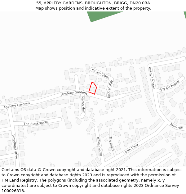 55, APPLEBY GARDENS, BROUGHTON, BRIGG, DN20 0BA: Location map and indicative extent of plot